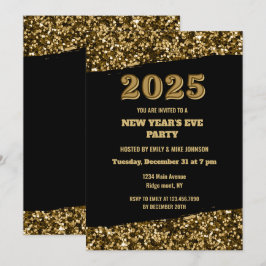 Elegante gouden glitter New Years Eve Black 2025 Kaart