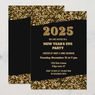 Elegante gouden glitter New Years Eve Black 2025 Kaart