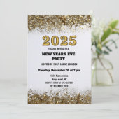 Elegante Gouden Glitter New Years Eve White 2025 Kaart (Staand voorkant)