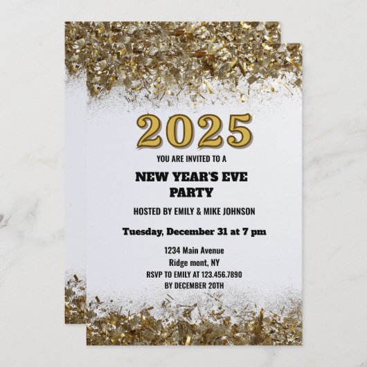 Elegante Gouden Glitter New Years Eve White 2025 Kaart (Voorkant / Achterkant)