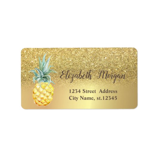 Elegante Gouden Glitter Ombre Ananas Etiket (Voorkant)