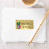 Elegante gouden glitter ombre bloemige ananas etiket (Insitu)