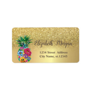 Elegante Gouden Glitter Ombre Bloemige Ananas Etiket