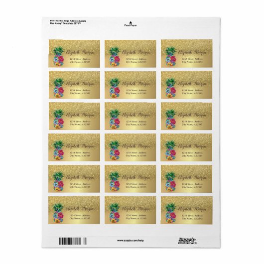 Elegante gouden glitter ombre bloemige ananas etiket (Full Sheet)