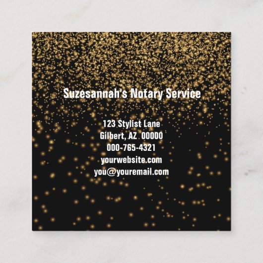 Elegante gouden glitter op zwarte aangepaste notar vierkante visitekaartje (Achterkant)