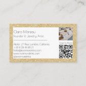 Elegante Gouden Glitter Permanente Sieraden QR Cod Visitekaartje (Achterkant)