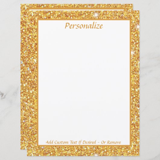 Elegante gouden glitter personaliseer briefpapier (Voorkant / Achterkant)