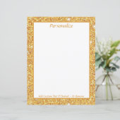 Elegante gouden glitter personaliseer briefpapier (Staand voorkant)