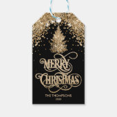 Elegante Gouden Glitter Pine Tree Merry Christmas Cadeaulabel (Voorkant)