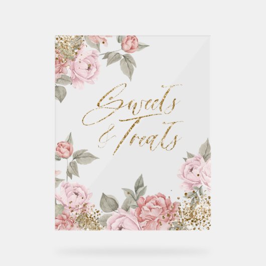 Elegante gouden glitter pioen bloemetjes & lekkern acryl bord (Voorkant)