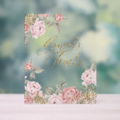 Elegante gouden glitter pioen bloemetjes & lekkern acryl bord (Neutraal)