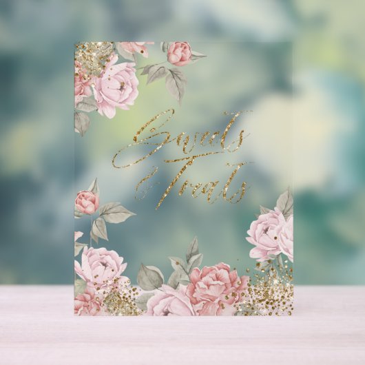 Elegante gouden glitter pioen bloemetjes & lekkern acryl bord (Neutraal)