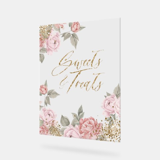 Elegante gouden glitter pioen bloemetjes & lekkern acryl bord (Hoek)