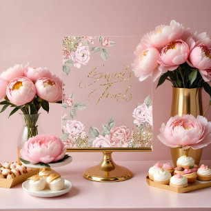Elegante gouden glitter pioen bloemetjes & lekkern acryl bord