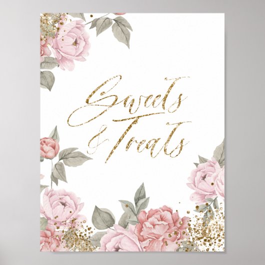 Elegante gouden glitter pioen bloemetjes & lekkern poster (Voorkant)