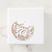 Elegante gouden glitter pioen bloemetjes zoet 16 bedankjes labels (In situ)