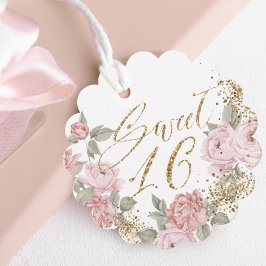 Elegante gouden glitter pioen bloemetjes zoet 16 bedankjes labels