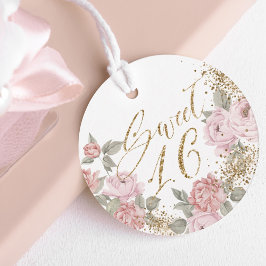 Elegante gouden glitter pioen bloemetjes zoet 16 bedankjes labels