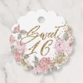 Elegante gouden glitter pioen bloemetjes zoet 16 bedankjes labels (Voorkant)