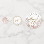 Elegante gouden glitter pioen bloemetjes zoet 16 confetti (Voorkanten)