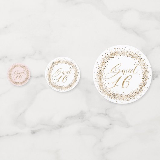 Elegante gouden glitter pioen bloemetjes zoet 16 confetti (Achterkanten)