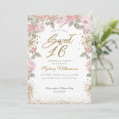 Elegante gouden glitter pioen bloemetjes zoet 16 kaart (Staand voorkant)