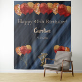 Elegante Gouden & Glitter Rode Ballonnen Verjaarda Wandkleed (In situ)