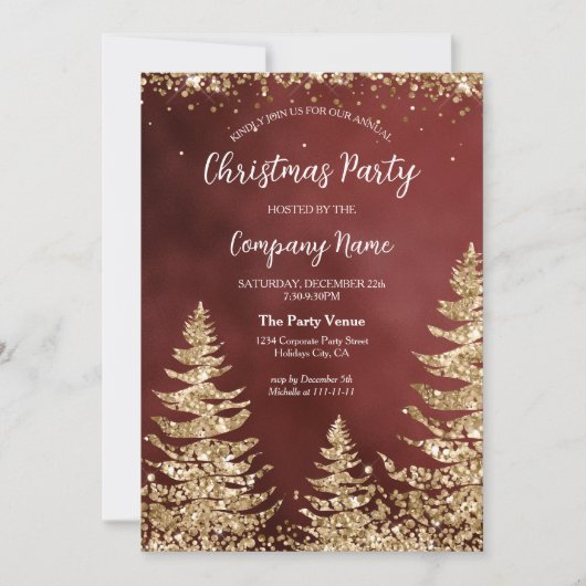 Elegante gouden glitter rode corporate kerstfeest kaart (Voorkant)