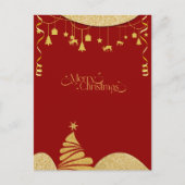 Elegante Gouden Glitter & Rode Kerstkaart Feestdagenkaart (Voorkant)