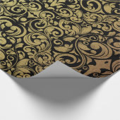 Elegante Gouden Glitter Royal Black Damask Cadeaupapier (Hoek)