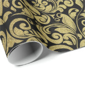Elegante Gouden Glitter Royal Black Damask Cadeaupapier (Rol Hoek)