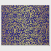 Elegante Gouden Glitter Royal Blue Damask Cadeaupapier (Vlak)
