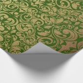 Elegante Gouden Glitter Royal Green Damask Cadeaupapier (Hoek)