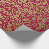 Elegante Gouden Glitter Royal Red Damask Cadeaupapier (Hoek)