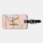 Elegante Gouden Glitter Roze Agate Monogram Initia Bagagelabel (Voorkant horizontaal)