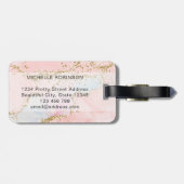 Elegante Gouden Glitter Roze Agate Monogram Initia Bagagelabel (Achterkant horizontaal)