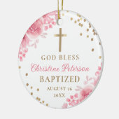 Elegante Gouden Glitter Roze Bloemen Doop Foto Keramisch Ornament (Links)
