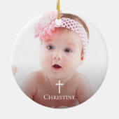 Elegante Gouden Glitter Roze Bloemen Doop Foto Keramisch Ornament (Achterkant)