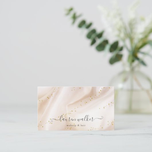 Elegante gouden glitter satijn make-up en haar visitekaartje (Staand voorkant)