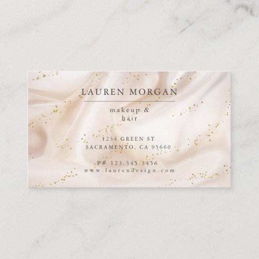 Elegante gouden glitter satijn make-up en haar visitekaartje (Achterkant)