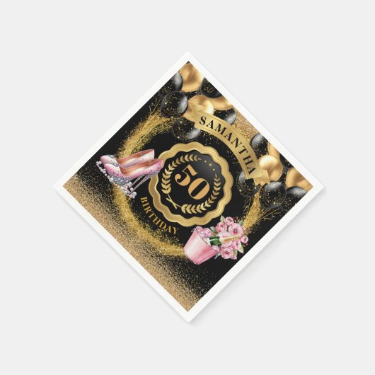 Elegante Gouden Glitter servetten met Blush Heels (Hoek)