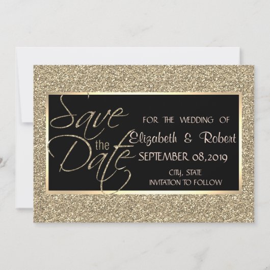 Elegante Gouden Glitter Sla de Datum Op Save The Date (Voorkant)