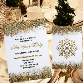 Elegante Gouden Glitter Sneeuwvlok Nieuwjaarsfeest Kaart