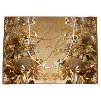 Elegante Gouden Glitter Sneeuwvlokken Vrolijk Kers Groot Cadeauzakje