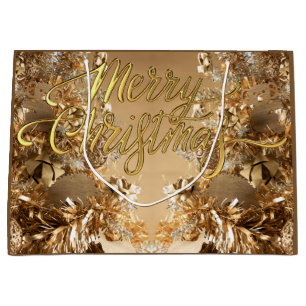 Elegante Gouden Glitter Sneeuwvlokken Vrolijk Kers Groot Cadeauzakje