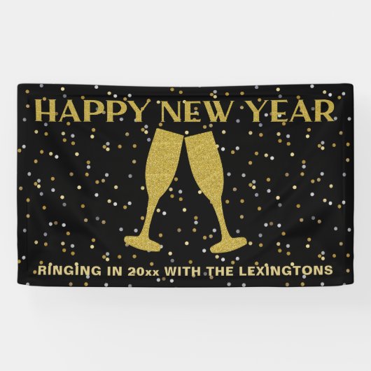 Elegante Gouden Glitter Sparkle New Years Eve Part Spandoek (Horizontaal)