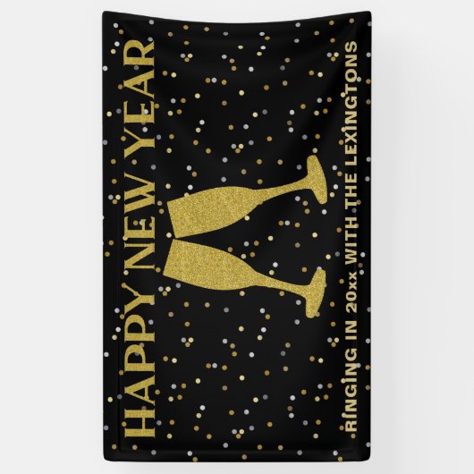 Elegante Gouden Glitter Sparkle New Years Eve Part Spandoek (Verticaal)