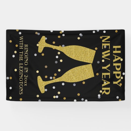 Elegante Gouden Glitter Sparkle New Years Eve Part Spandoek (Horizontaal)