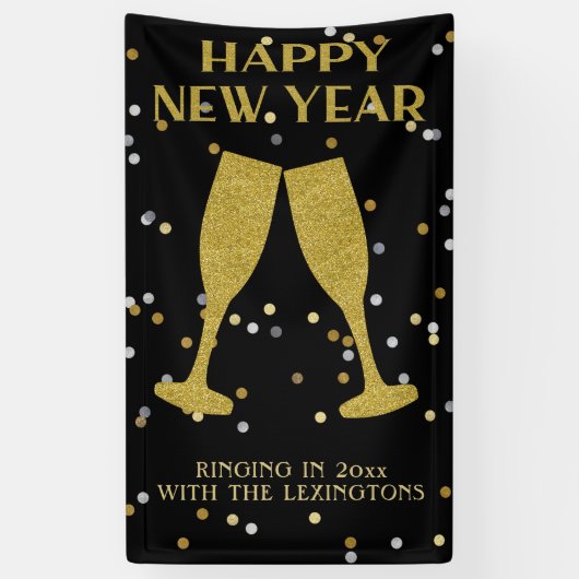 Elegante Gouden Glitter Sparkle New Years Eve Part Spandoek (Verticaal)