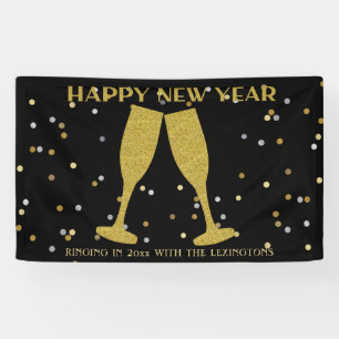 Elegante Gouden Glitter Sparkle New Years Eve Part Spandoek